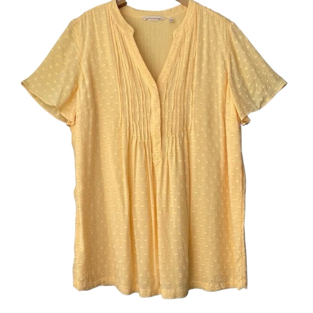 Women’s Soft Surroundings Yellow Boho Dot Pleated Blouse Top Shirt - Picture 4 of 6